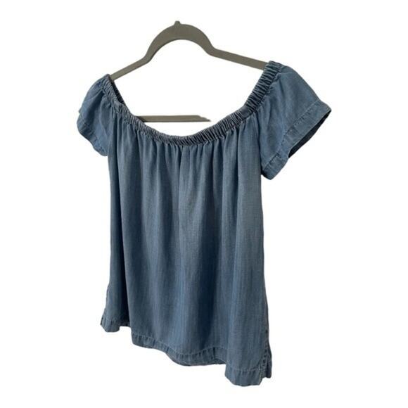Cloth & Stone Denim Chambray 100% Tencel Off the Shoulder Blouse Top - Size XS - Picture 4 of 12